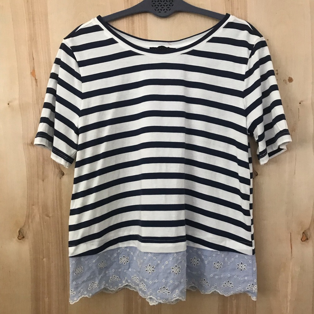 NWOT Navy and White Striped Short Sleeve Tee